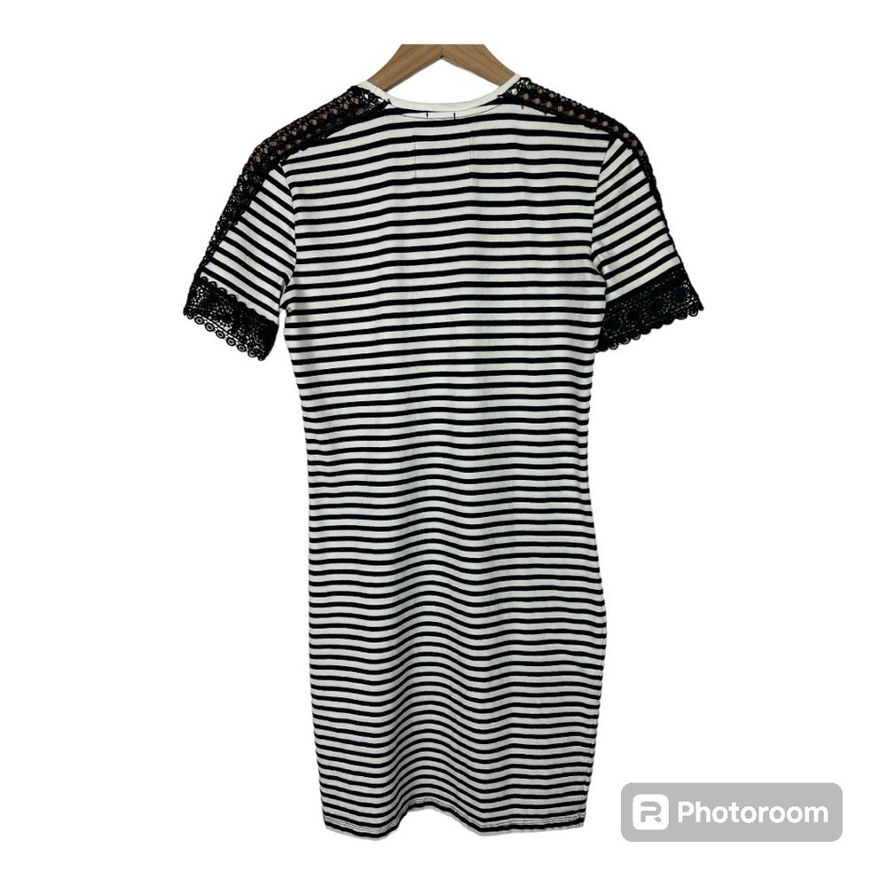 SuperDry Jersey Cotton Navy Stripe Dress Lace Sleeve Accent Sz 8 US - Picture 2 of 14